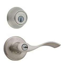 Kwikset Balboa Satin Nickel Exterior Entry Door Handle and Single Cylinder Deadbolt Combo Pack