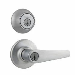 Kwikset Delta Satin Chrome Exterior Combo Pack Door Knob Featuring SmartKey Security