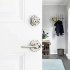 Kwikset Hollis Round Rose Satin Nickel Lever with Single Cylinder Deadbolt Combo Pack Featuring SmartKey Security -Kwikset Sales Shop kwikset door lock combo packs 690hsl 15 smt 1f 1000