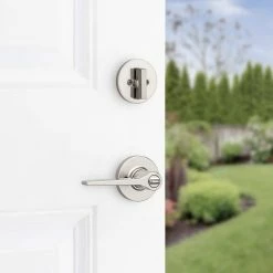 Kwikset Hollis Round Rose Satin Nickel Lever with Single Cylinder Deadbolt Combo Pack Featuring SmartKey Security -Kwikset Sales Shop kwikset door lock combo packs 690hsl 15 smt 44 1000