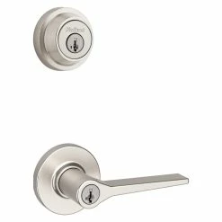 Kwikset Hollis Round Rose Satin Nickel Lever with Single Cylinder Deadbolt Combo Pack Featuring SmartKey Security