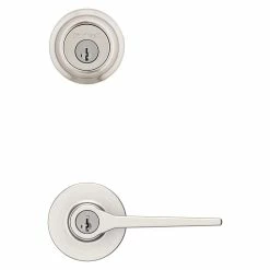 Kwikset Hollis Round Rose Satin Nickel Lever with Single Cylinder Deadbolt Combo Pack Featuring SmartKey Security -Kwikset Sales Shop kwikset door lock combo packs 690hsl 15 smt 76 1000