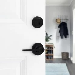 Kwikset Hollis Round Rose Matte Black Lever with Single Cylinder Deadbolt Combo Pack Featuring SmartKey Security -Kwikset Sales Shop kwikset door lock combo packs 690hsl 514 smt 1f 1000
