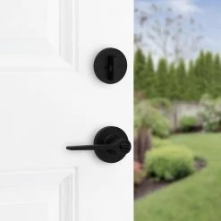 Kwikset Hollis Round Rose Matte Black Lever with Single Cylinder Deadbolt Combo Pack Featuring SmartKey Security -Kwikset Sales Shop kwikset door lock combo packs 690hsl 514 smt 44 1000