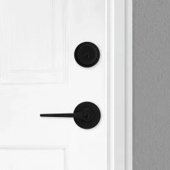 Kwikset Hollis Round Rose Matte Black Lever with Single Cylinder Deadbolt Combo Pack Featuring SmartKey Security -Kwikset Sales Shop kwikset door lock combo packs 690hsl 514 smt fa 1000