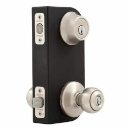 Kwikset Polo Satin Nickel Entry Door Knob and Single Cylinder Deadbolt Combo Pack with Microban Antimicrobial Technology -Kwikset Sales Shop kwikset door lock combo packs 690p 15 cp 40 1000