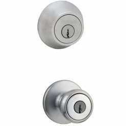 Kwikset Tylo Satin Chrome Entry Door Knob and Single Cylinder Deadbolt Combo Pack