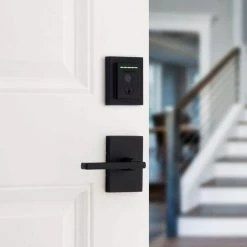 Kwikset Halo Touch Matte Black Contemporary Fingerprint Wi-Fi Smart Lock Deadbolt Feat SmartKey and Halifax Rectangular Lever -Kwikset Sales Shop kwikset door lock combo packs 720hflxhalo 4f 1000