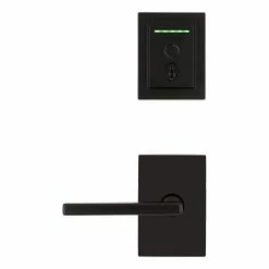 Kwikset Halo Touch Matte Black Contemporary Fingerprint Wi-Fi Smart Lock Deadbolt Feat SmartKey and Halifax Rectangular Lever