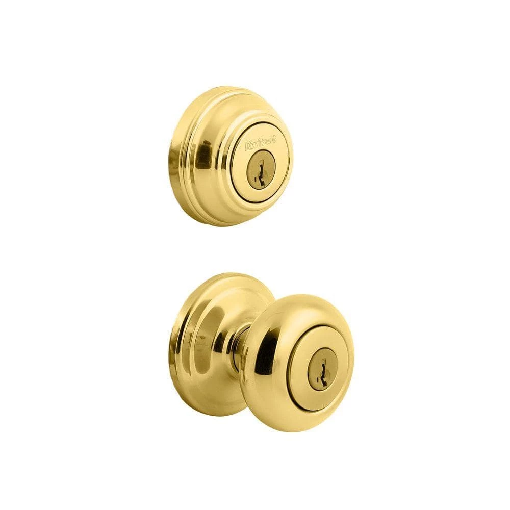 Kwikset Juno Polished Brass Exterior Entry Door Knob and Single Cylinder Deadbolt Combo Pack Featuring SmartKey Security 1 Kwikset Juno Polished Brass Exterior Entry Door Knob and Single Cylinder Deadbolt Combo Pack Featuring SmartKey Security