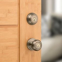 Kwikset Juno Antique Brass Exterior Entry Door Knob and Single Cylinder Deadbolt Combo Pack Featuring SmartKey Security -Kwikset Sales Shop kwikset door lock combo packs 991j 5 smt cp 4f 1000