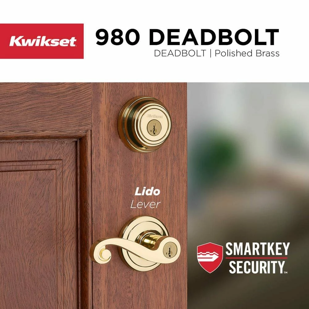 Kwikset Lido Polished Brass Exterior Entry Door Handle and Single Cylinder Deadbolt Combo Pack Featuring SmartKey Security 5 Kwikset Lido Polished Brass Exterior Entry Door Handle and Single Cylinder Deadbolt Combo Pack Featuring SmartKey Security - Image 5