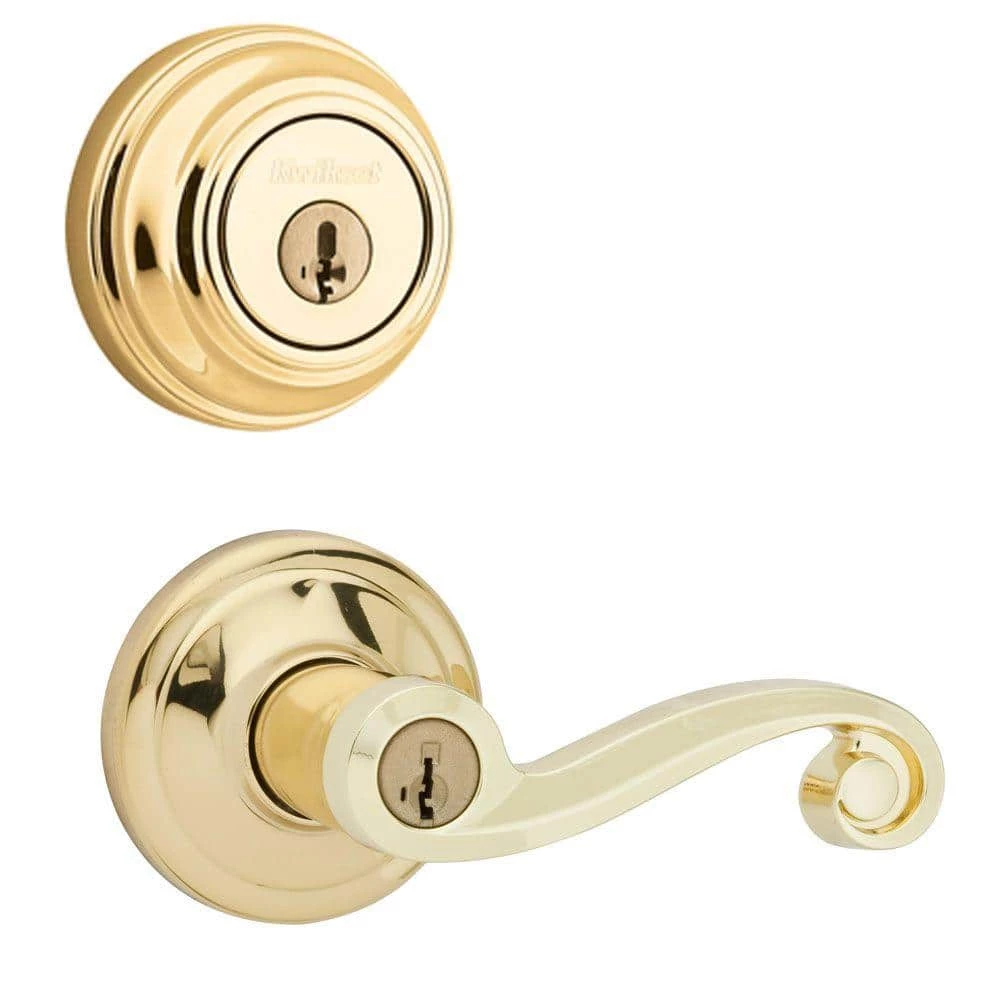 Kwikset Lido Polished Brass Exterior Entry Door Handle and Single Cylinder Deadbolt Combo Pack Featuring SmartKey Security 1 Kwikset Lido Polished Brass Exterior Entry Door Handle and Single Cylinder Deadbolt Combo Pack Featuring SmartKey Security