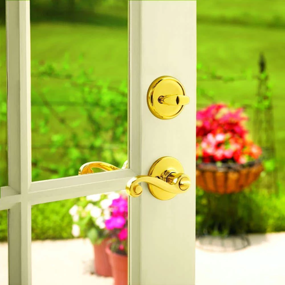 Kwikset Lido Polished Brass Exterior Entry Door Handle and Single Cylinder Deadbolt Combo Pack Featuring SmartKey Security 7 Kwikset Lido Polished Brass Exterior Entry Door Handle and Single Cylinder Deadbolt Combo Pack Featuring SmartKey Security - Image 7
