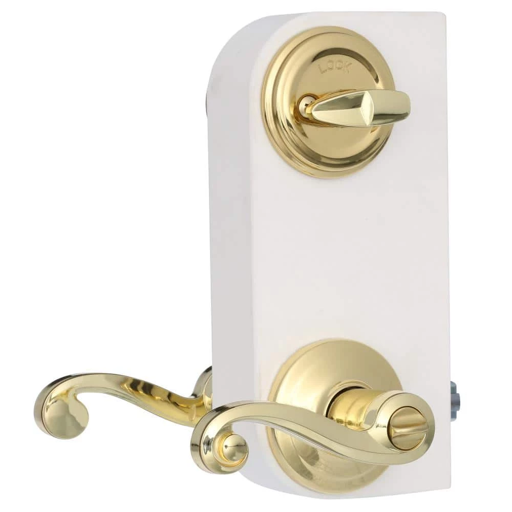 Kwikset Lido Polished Brass Exterior Entry Door Handle and Single Cylinder Deadbolt Combo Pack Featuring SmartKey Security 4 Kwikset Lido Polished Brass Exterior Entry Door Handle and Single Cylinder Deadbolt Combo Pack Featuring SmartKey Security - Image 4
