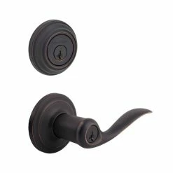 Kwikset Tustin Venetian Bronze ExteriorEntry Door Handle and Single Cylinder Deadbolt Combo Pack Featuring SmartKey Security