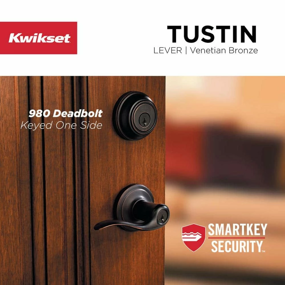 Kwikset Tustin Venetian Bronze ExteriorEntry Door Handle and Single Cylinder Deadbolt Combo Pack Featuring SmartKey Security 7 Kwikset Tustin Venetian Bronze ExteriorEntry Door Handle and Single Cylinder Deadbolt Combo Pack Featuring SmartKey Security - Image 7
