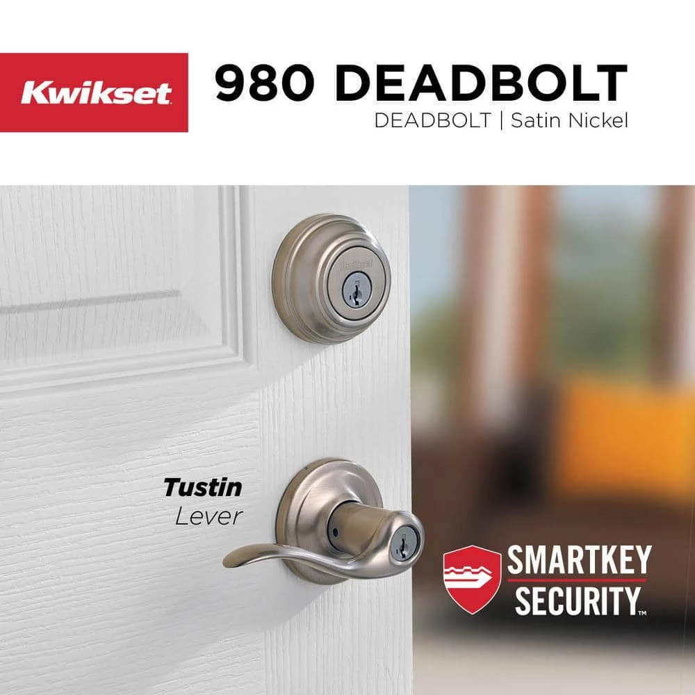 Kwikset Tustin Satin Nickel Exterior Entry Door Handle and Single Cylinder Deadbolt Combo Pack Featuring SmartKey Security 7 Kwikset Tustin Satin Nickel Exterior Entry Door Handle and Single Cylinder Deadbolt Combo Pack Featuring SmartKey Security - Image 7