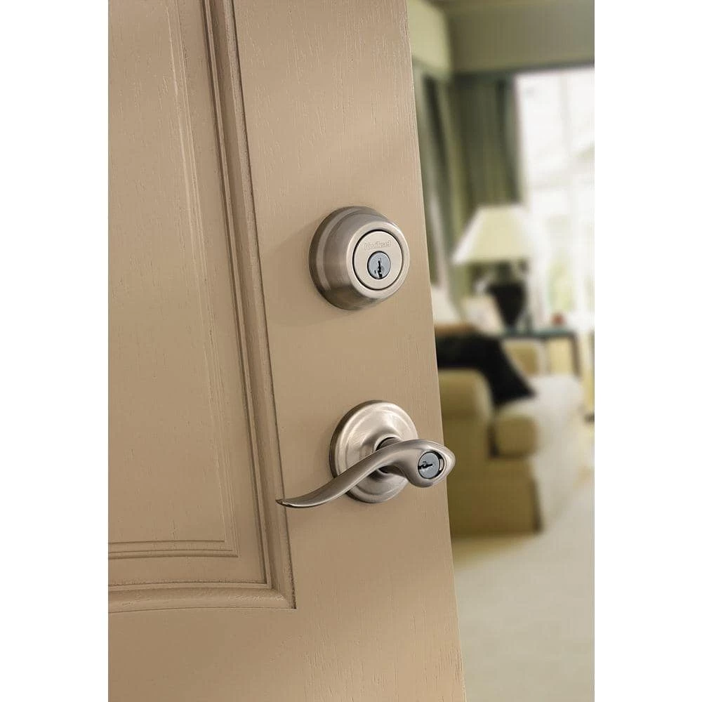 Kwikset Tustin Satin Nickel Exterior Entry Door Handle and Single Cylinder Deadbolt Combo Pack Featuring SmartKey Security 2 Kwikset Tustin Satin Nickel Exterior Entry Door Handle and Single Cylinder Deadbolt Combo Pack Featuring SmartKey Security - Image 2