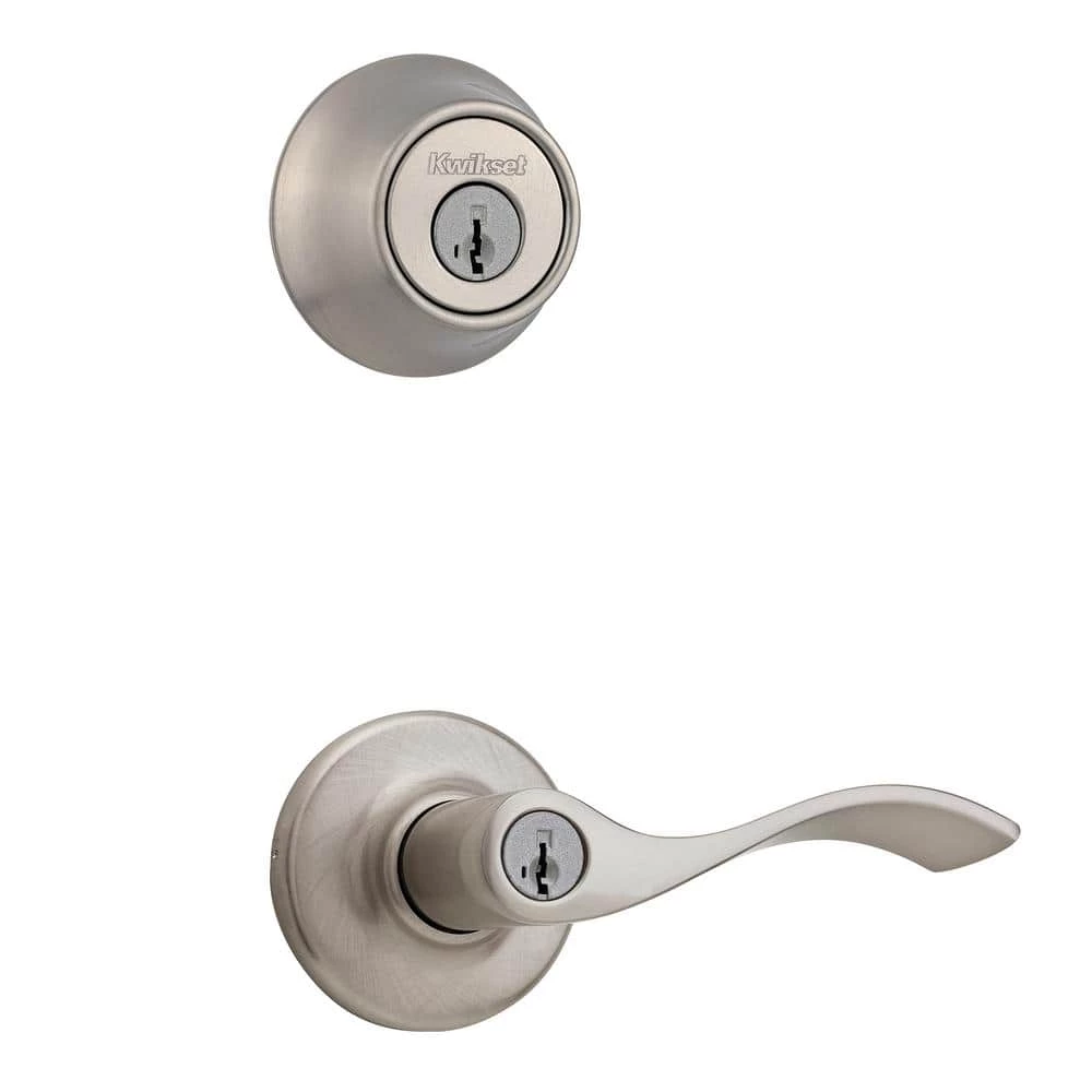 Kwikset Balboa Satin Nickel Entry Door Knob and Single-Cylinder Deadbolt Combo Pack Featuring SmartKey and Microban 1 Kwikset Balboa Satin Nickel Entry Door Knob and Single-Cylinder Deadbolt Combo Pack Featuring SmartKey and Microban