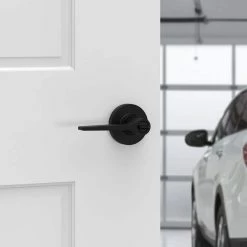 Kwikset Hollis Round Rose Matte Black Keyed Entry Door Lever featuring SmartKey Security -Kwikset Sales Shop kwikset entry door handles 405hslrdt514smt 1f 1000