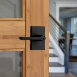 Kwikset Halifax Rectangle Rose Matte Black Keyed Entry Door Lever Featuring SmartKey Technology with Microban -Kwikset Sales Shop kwikset entry door handles 740hflrcts514k3 4f 1000