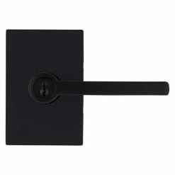 Kwikset Halifax Rectangle Rose Matte Black Keyed Entry Door Lever Featuring SmartKey Technology with Microban -Kwikset Sales Shop kwikset entry door handles 740hflrcts514k3 fa 1000