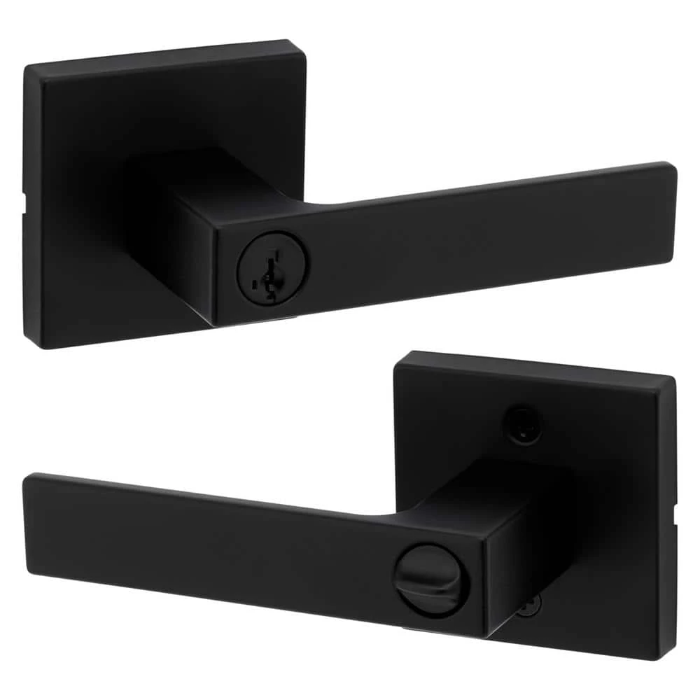 Kwikset Singapore Square Matte Black Keyed Entry Door Lever with Microban featuring SmartKey Security 7 Kwikset Singapore Square Matte Black Keyed Entry Door Lever with Microban featuring SmartKey Security - Image 7