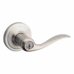 Kwikset Tustin Satin Nickel Entry Door Handle featuring SmartKey Security