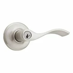Kwikset Balboa Satin Nickel Keyed Entry Door Lever Featuring SmartKey with Microban