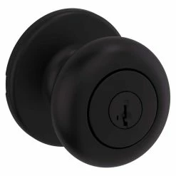 Kwikset Cove Matte Black Keyed Entry Door Knob Featuring SmartKey Technology