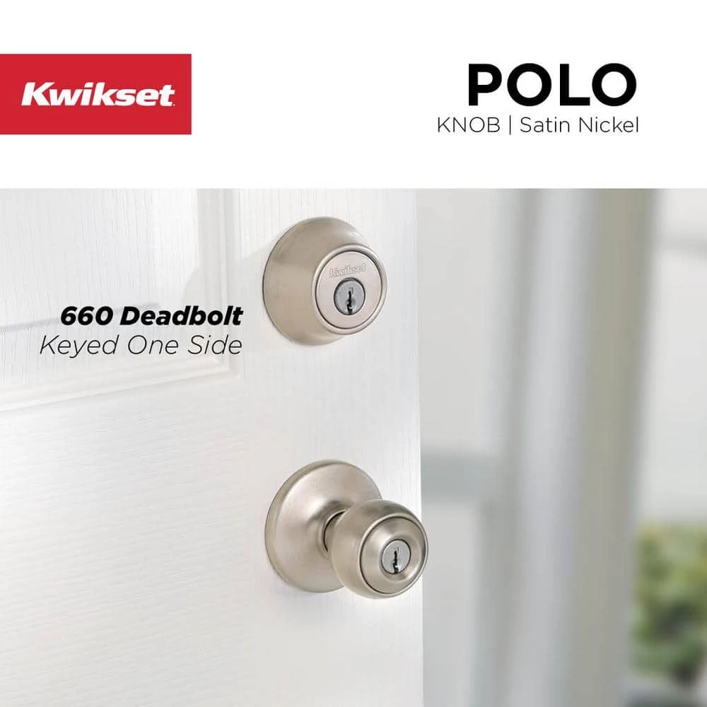 Kwikset Polo Satin Nickel Keyed Entry Door Knob 3 Kwikset Polo Satin Nickel Keyed Entry Door Knob - Image 3