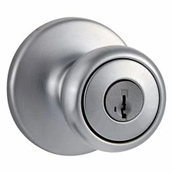 Kwikset Tylo Satin Chrome Keyed Entry Door Knob Featuring SmartKey Security