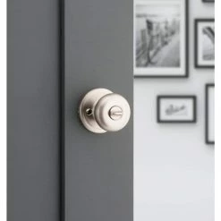 Kwikset Juno Satin Nickel Entry Door Knob Featuring SmartKey Security with Microban Antimicrobial Technology -Kwikset Sales Shop kwikset entry door knobs 740j 15 smt cp k4 1f 1000