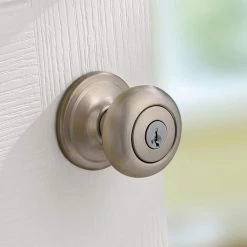 Kwikset Juno Satin Nickel Entry Door Knob Featuring SmartKey Security with Microban Antimicrobial Technology -Kwikset Sales Shop kwikset entry door knobs 740j 15 smt cp k4 4f 1000