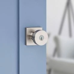 Kwikset Pismo Square Satin Nickel Keyed Entry Door Knob featuring SmartKey Security -Kwikset Sales Shop kwikset entry door knobs 740psksqt15smt6 1f 1000