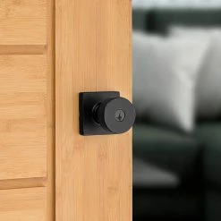 Kwikset Pismo Square Matte Black Keyed Entry Door Knob featuring SmartKey Security -Kwikset Sales Shop kwikset entry door knobs 740psksqt514smt 1f 1000