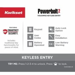 Kwikset Powerbolt2 Satin Nickel Single Cylinder Keypad Electronic Deadbolt Featuring SmartKey Security -Kwikset Sales Shop kwikset keyless deadbolts 907 15 rcal rcs cp pwrbolt 2 a0 1000