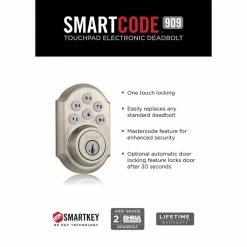 Kwikset SmartCode 909 Satin Nickel Single Cylinder Keypad Electronic Deadbolt Featuring SmartKey Security -Kwikset Sales Shop kwikset keyless deadbolts 909 15 smt cp scr 77 1000