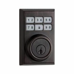 Kwikset Z-Wave SmartCode 910 Contemporary Venetian Bronze Single Cylinder Electronic Deadbolt Featuring SmartKey Security
