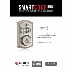 Kwikset SmartCode Satin Nickel Single Cylinder Keypad Electronic Deadbolt featuring SmartKey Security and Juno Passage Knob -Kwikset Sales Shop kwikset keyless deadbolts 91315 j15 77 1000