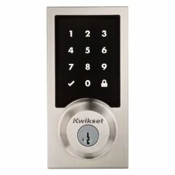 Kwikset Z-Wave SmartCode 916 Touchscreen Contemporary Single Cylinder Satin Nickel Keypad Electronic Deadbolt with SmartKey -Kwikset Sales Shop kwikset keyless deadbolts 916cnttscrzw15s c3 1000