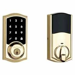 Kwikset SmartCode 916 Zigbee 3.0 Touchscreen Lifetime Polished Brass Single Cylinder Keypad Electronic Deadbolt with SmartKey -Kwikset Sales Shop kwikset keyless deadbolts 916trtszb3 0l03 1f 1000