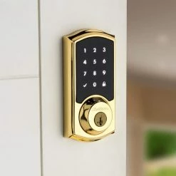 Kwikset SmartCode 916 Zigbee 3.0 Touchscreen Lifetime Polished Brass Single Cylinder Keypad Electronic Deadbolt with SmartKey -Kwikset Sales Shop kwikset keyless deadbolts 916trtszb3 0l03 4f 1000