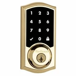 Kwikset SmartCode 916 Zigbee 3.0 Touchscreen Lifetime Polished Brass Single Cylinder Keypad Electronic Deadbolt with SmartKey