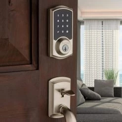 Kwikset Premis Touchscreen Smart Lock Single Cylinder Satin Nickel Keypad Electronic with Avalon Handleset and Tustin Door Lever -Kwikset Sales Shop kwikset keyless deadbolts 919prm815avl15 44 1000 1