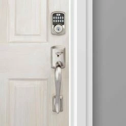 Kwikset Aura Satin Nickel Single Cyl. Elec. BT Keypad Smart Lock Deadbolt Feat SmartKey Security/Avalon Handle and Tustin Lever
