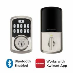 Kwikset Aura Satin Nickel Single Cyl. Elec. BT Keypad Smart Lock Deadbolt Feat SmartKey Security/Avalon Handle and Tustin Lever -Kwikset Sales Shop kwikset keyless deadbolts 94215 avh15 a0 1000