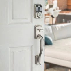 Kwikset Aura Satin Nickel Single Cyl. Elec. BT Keypad Smart Lock Deadbolt Feat SmartKey Security/Avalon Handle and Tustin Lever -Kwikset Sales Shop kwikset keyless deadbolts 94215 avh15 fa 1000