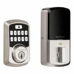 Kwikset Aura Satin Nickel Single Cylinder Electronic Bluetooth Keypad Smart Lock Deadbolt featuring SmartKey Security